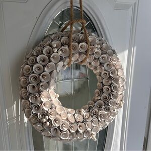 Approximately 16" white wooden Rose Wreath